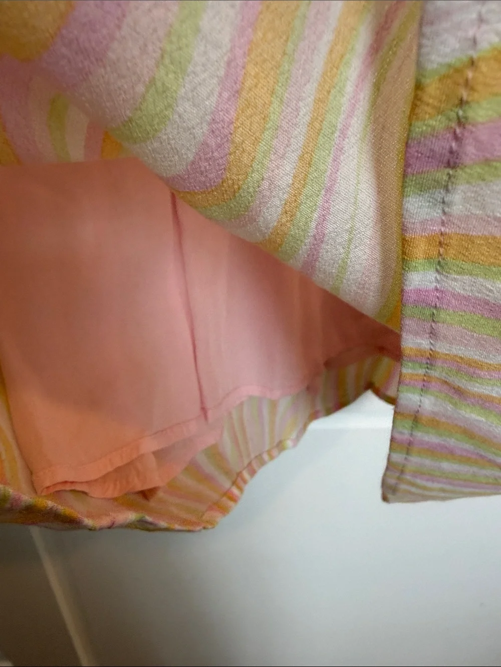 Elodie Pastel Wavy Slip Dress in Pink, Yellow & Green — Size M